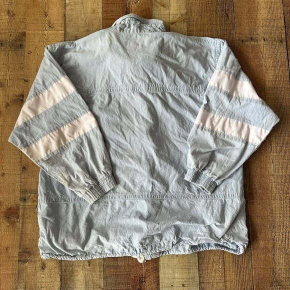Vintage Lavon Light Blue Windbreaker Jacket With White Stripes Drawstring Adjust - Picture 11 of 11